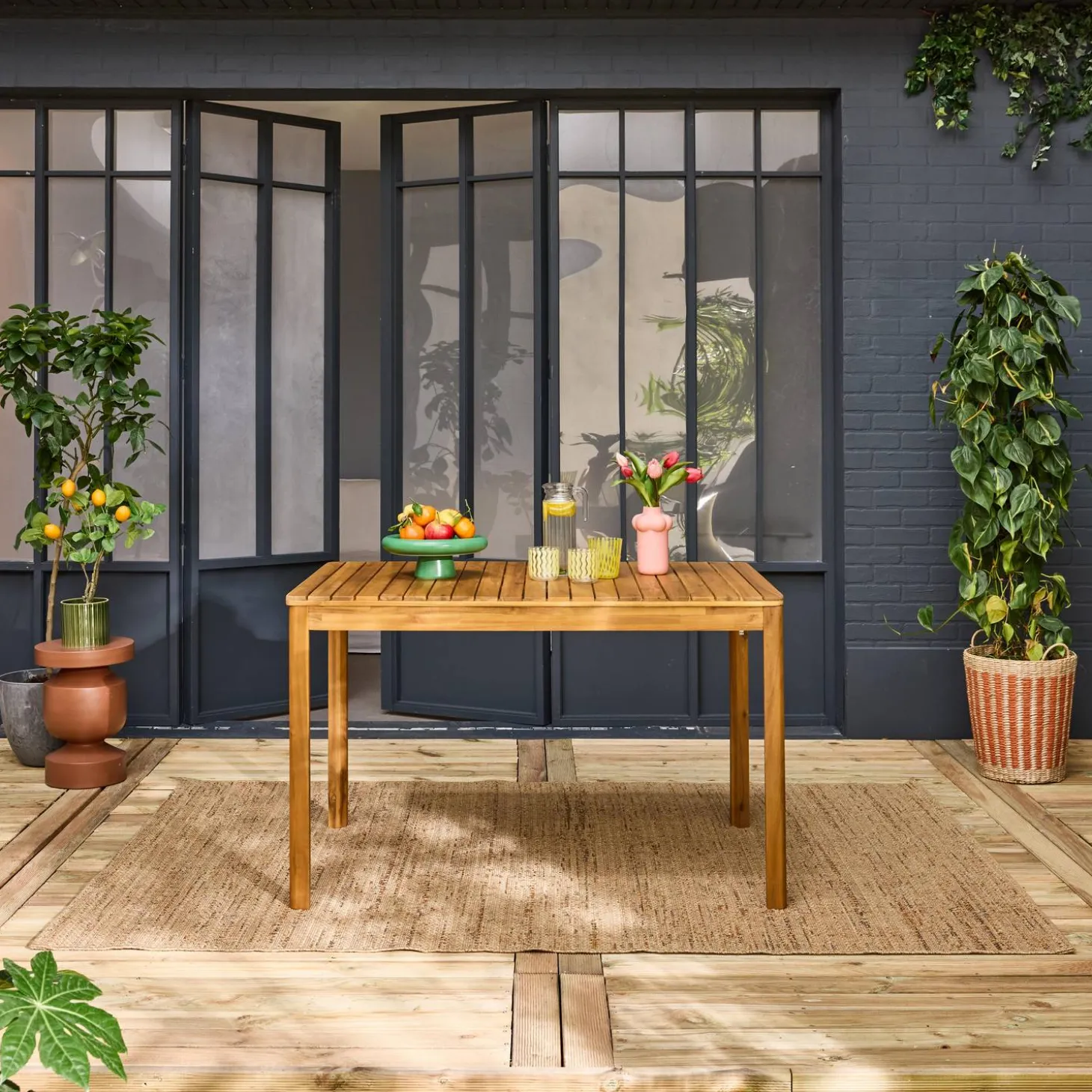 Acacia tuintafel met afgeronde hoeken, 6 plaatsen