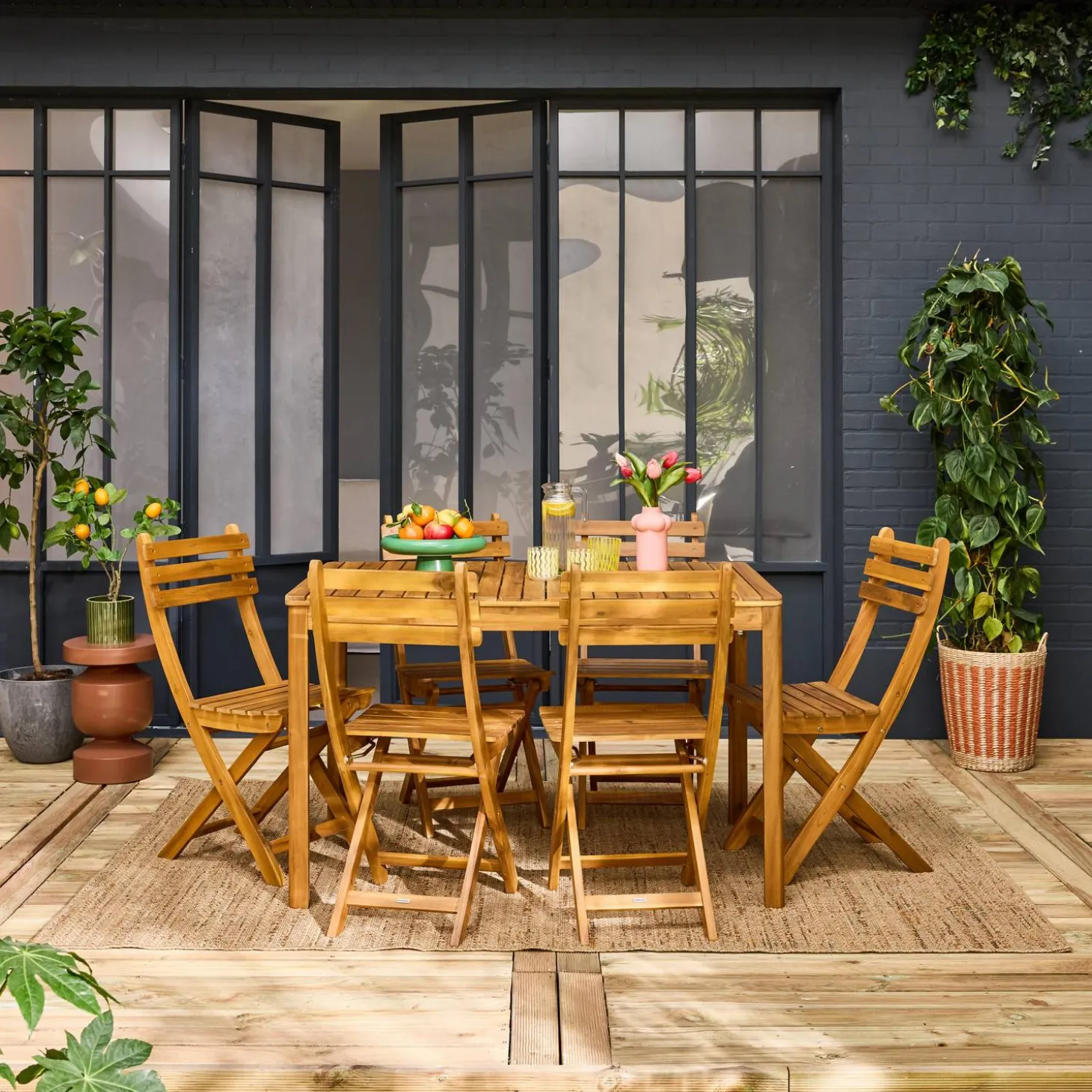 Acacia tuintafel met afgeronde hoeken, 6 plaatsen