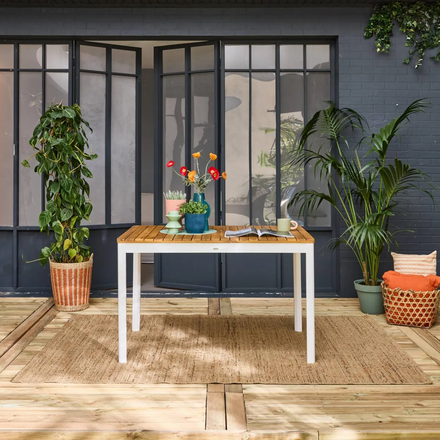 Acacia tuintafel met afgeronde hoeken, 6 plaatsen