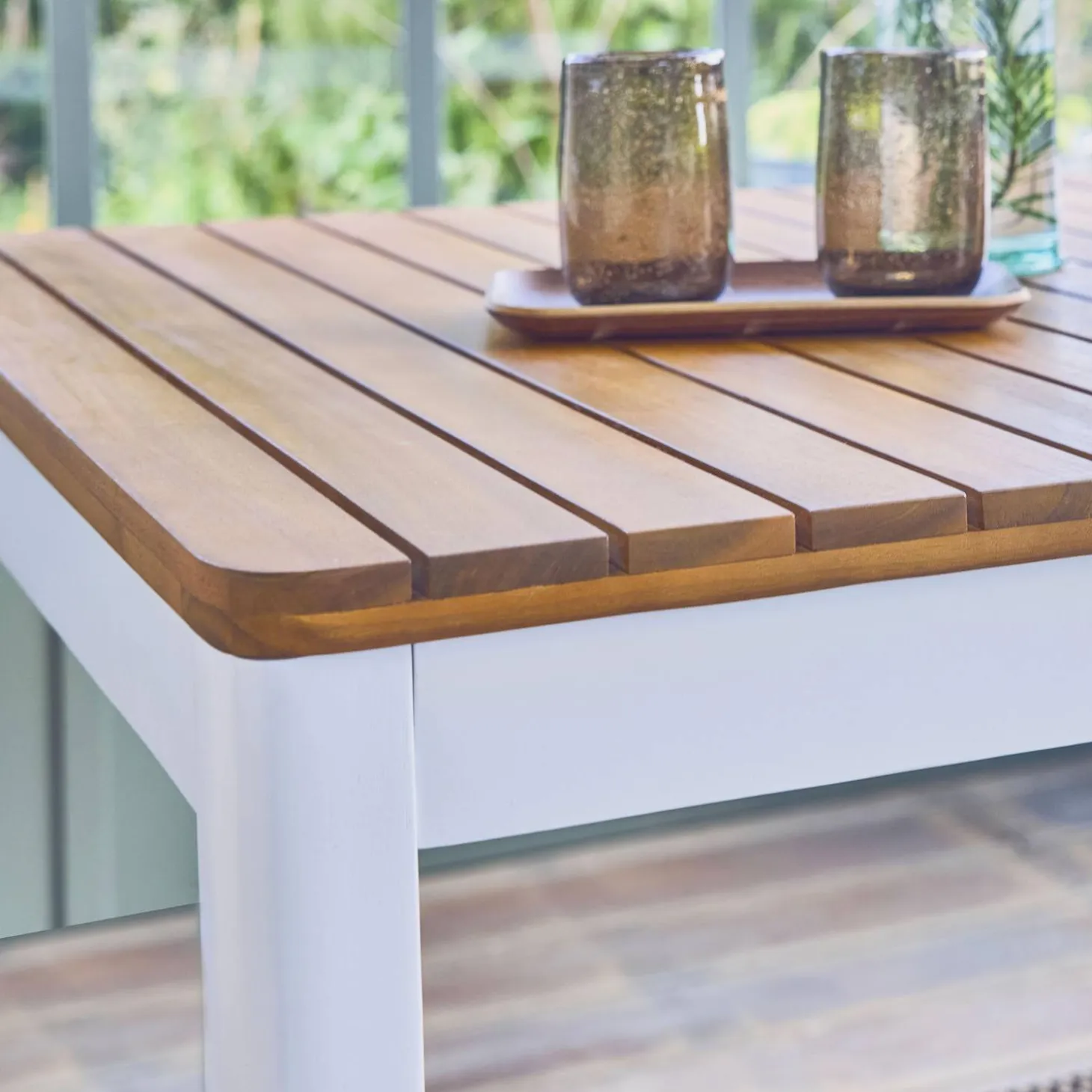 Acacia tuintafel met afgeronde hoeken, 6 plaatsen