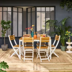 Acacia tuintafel met ronde hoeken, 6 stoelen