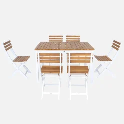 Acacia tuintafel met ronde hoeken, 6 stoelen