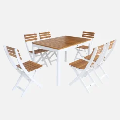 Acacia tuintafel met ronde hoeken, 6 stoelen