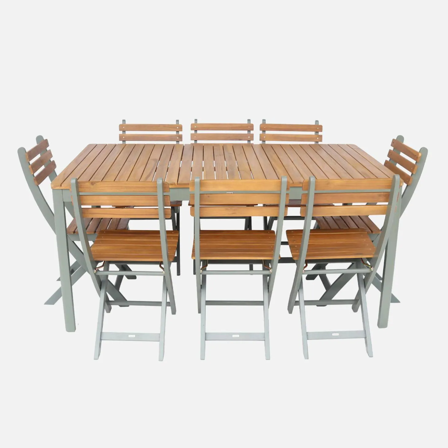 Acacia tuintafel met ronde hoeken, 8 stoelen