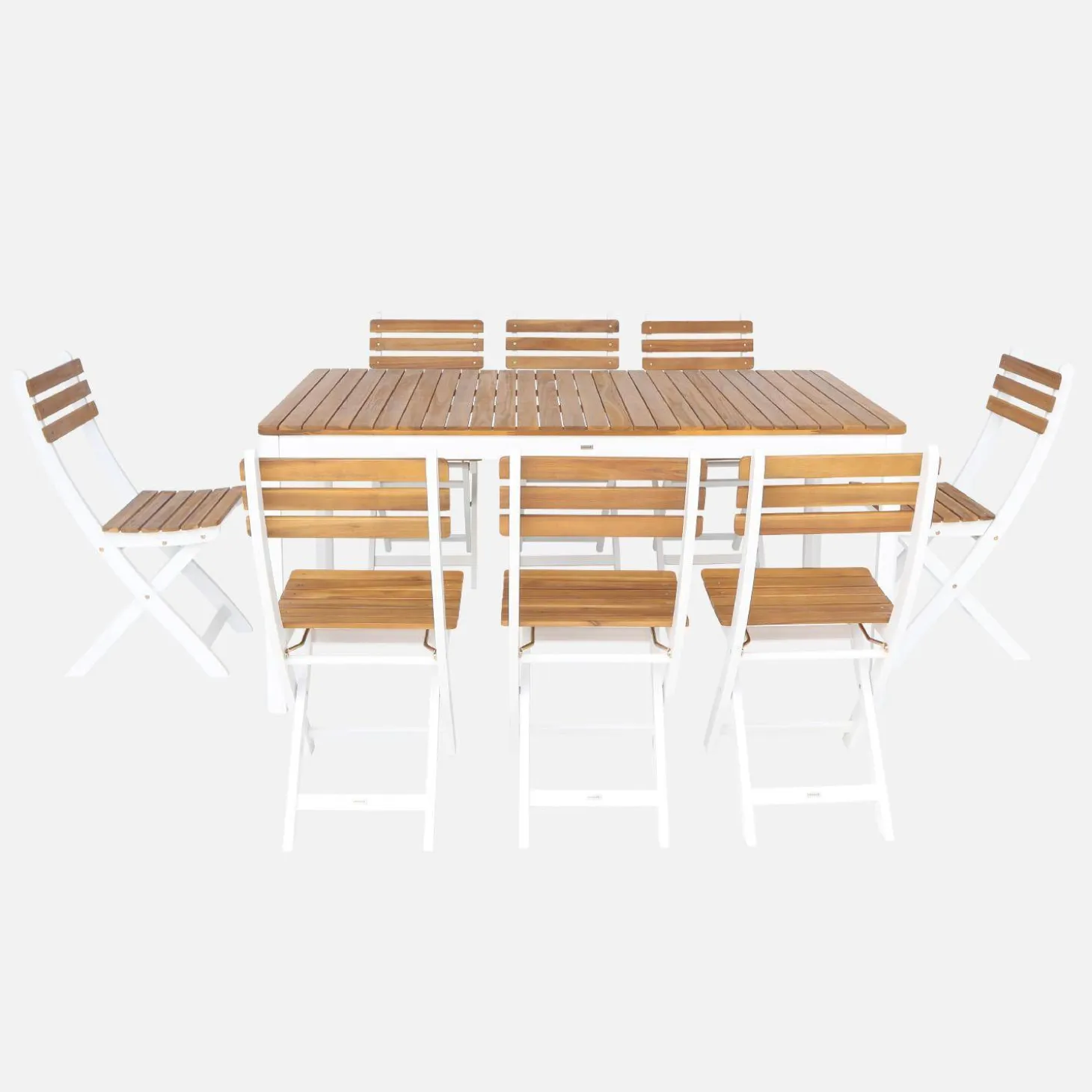 Acacia tuintafel met ronde hoeken, 8 stoelen