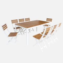 Acacia tuintafel met ronde hoeken, 8 stoelen
