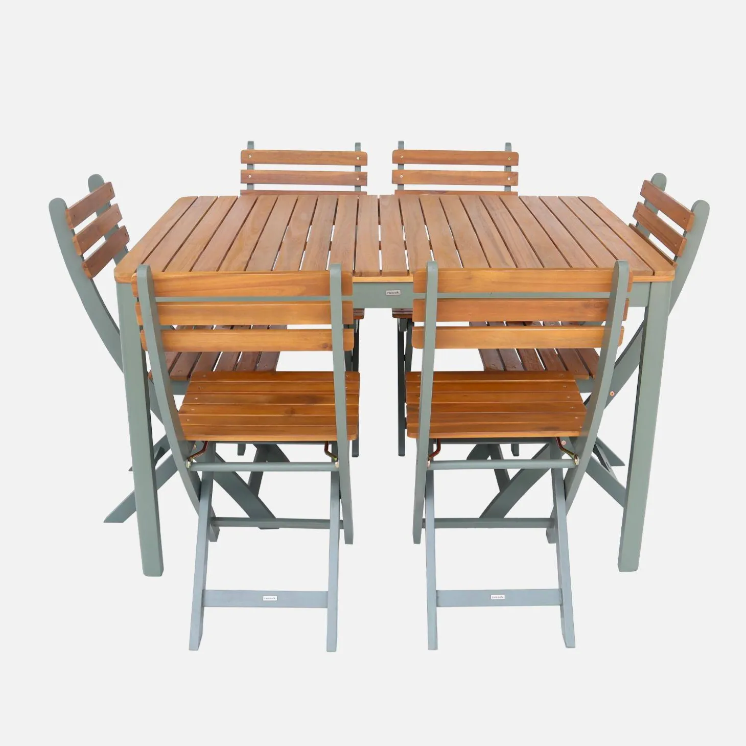 Acacia tuintafel met ronde hoeken, 6 stoelen