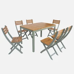 Acacia tuintafel met ronde hoeken, 6 stoelen