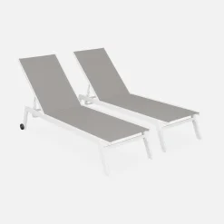 Aluminium ligstoelen, meerdere standen, met wieltjes (set van 2)