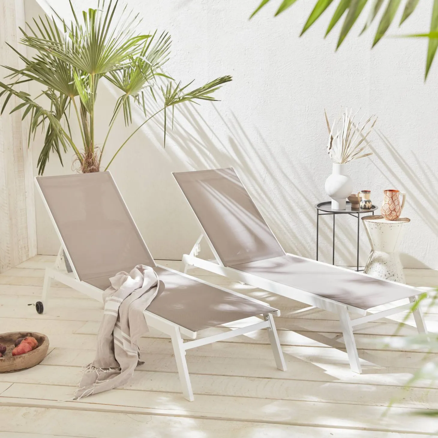 Aluminium ligstoelen, meerdere standen, met wieltjes (set van 2)