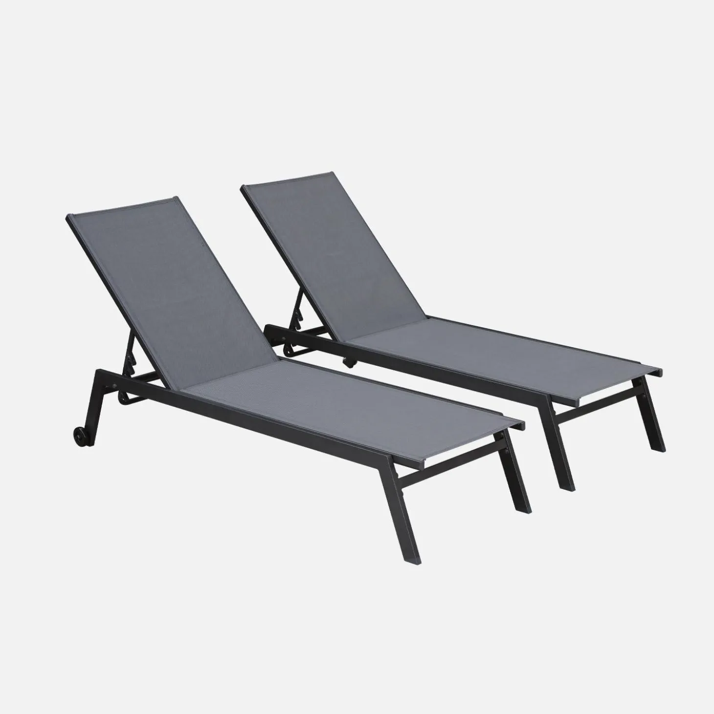 Aluminium ligstoelen, meerdere standen, met wieltjes (set van 2)