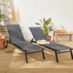 Aluminium ligstoelen, meerdere standen, met wieltjes (set van 2)