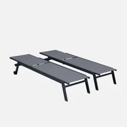 Aluminium ligstoelen, meerdere standen, met wieltjes (set van 2)