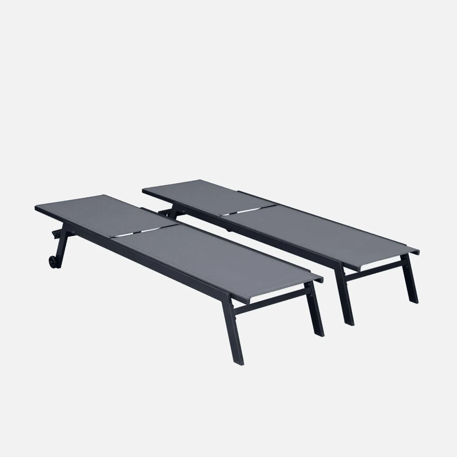 Aluminium ligstoelen, meerdere standen, met wieltjes (set van 2)