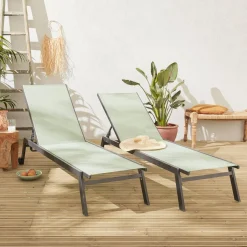 Aluminium ligstoelen, meerdere standen, met wieltjes (set van 2)