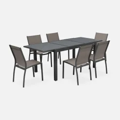 Aluminium tuinset 6 plaatsen uitschuifbaar