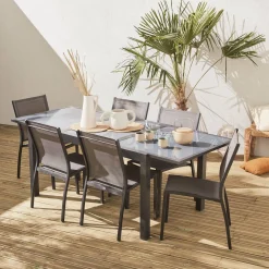 Aluminium tuinset 6 plaatsen uitschuifbaar