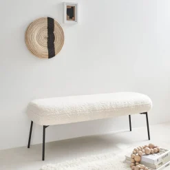 Bank, bed einde met bouclébekleding, B120 x D42,5 x H43,5cm