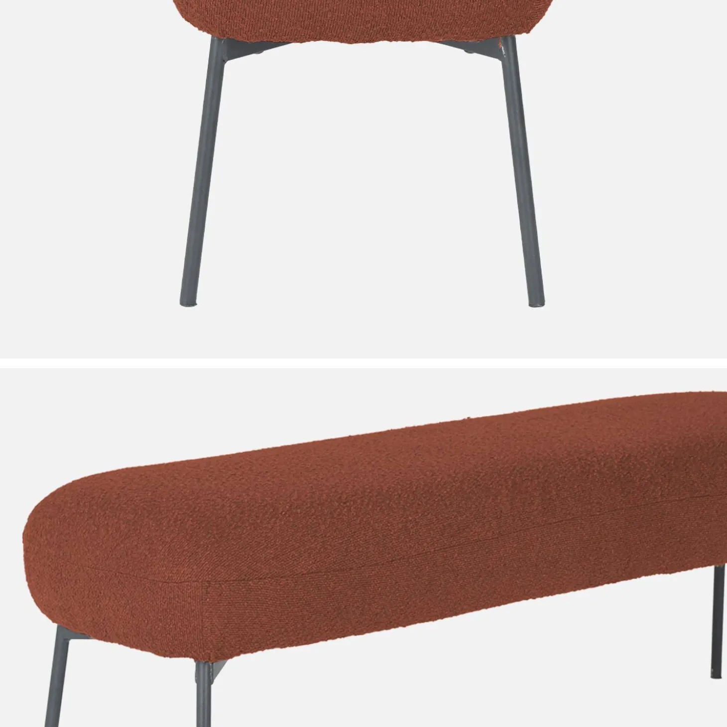 Bank, bed einde met bouclébekleding, B120 x D42,5 x H43,5cm