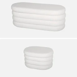 Bankkist met 2 opbergpoefjes in boucléstof