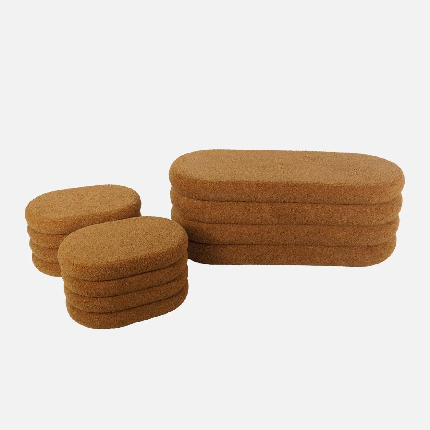 Bankkist met 2 opbergpoefjes in boucléstof