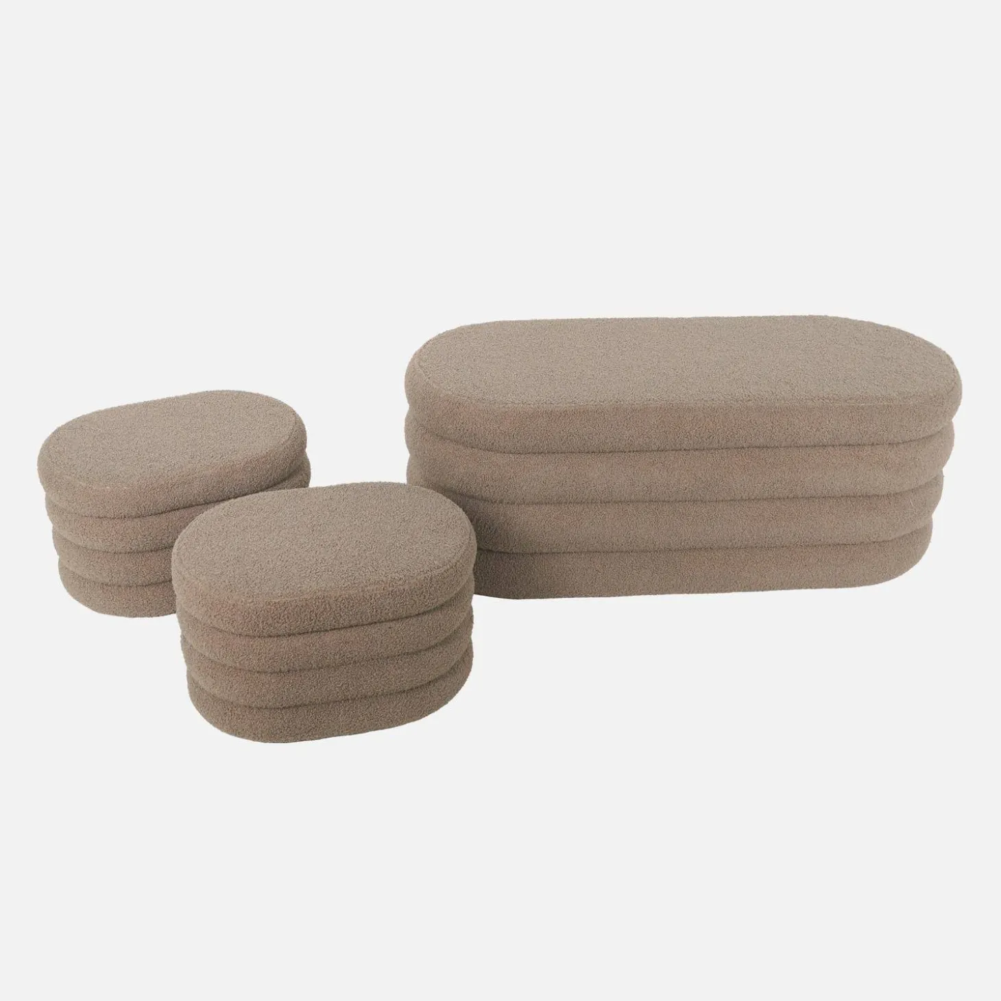 Bankkist met 2 opbergpoefjes in boucléstof
