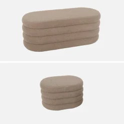 Bankkist met 2 opbergpoefjes in boucléstof
