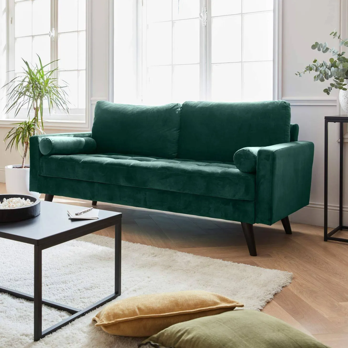 Bank 3 zitplaatsen velours bekleding