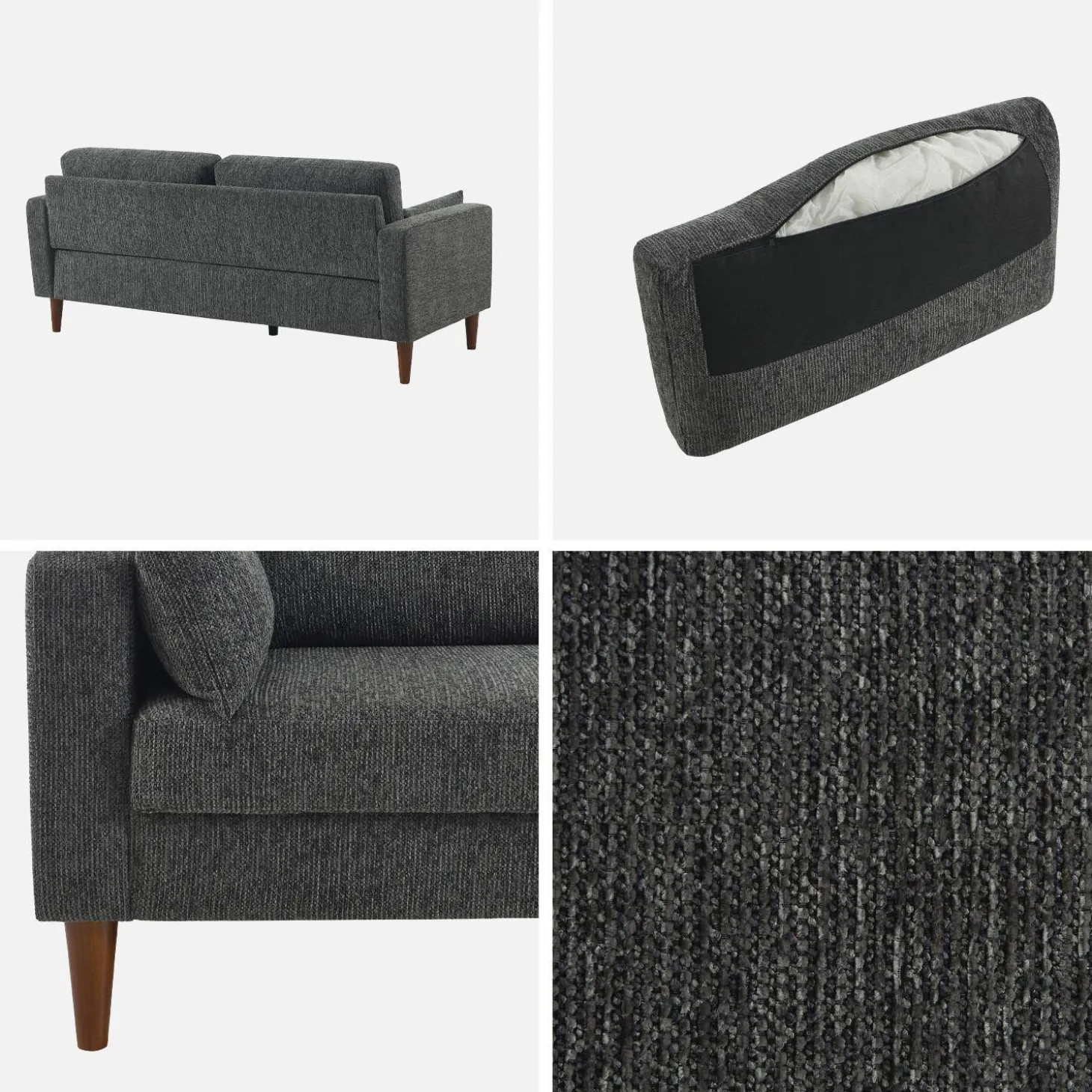 Bank 3-zits rubberhout en chenille stof