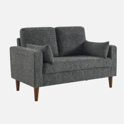 Bank 2-zits rubberhout en chenille stof