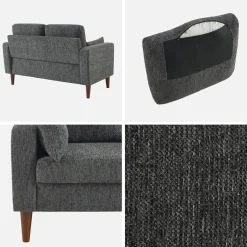 Bank 2-zits rubberhout en chenille stof
