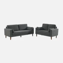 Bank 2-zits rubberhout en chenille stof