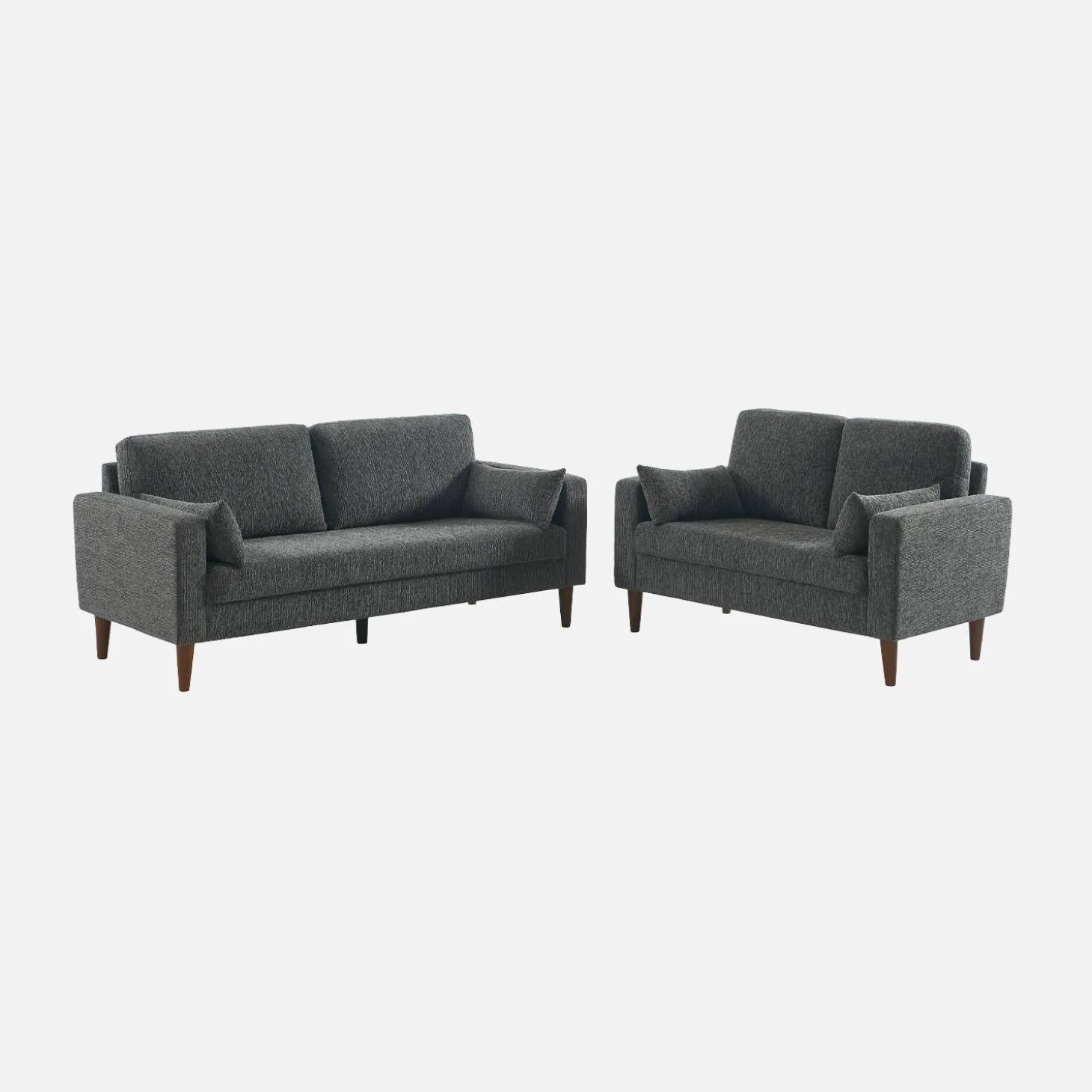Bank 2-zits rubberhout en chenille stof