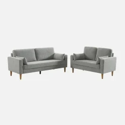 Bank 2-zits rubberhout en chenille stof