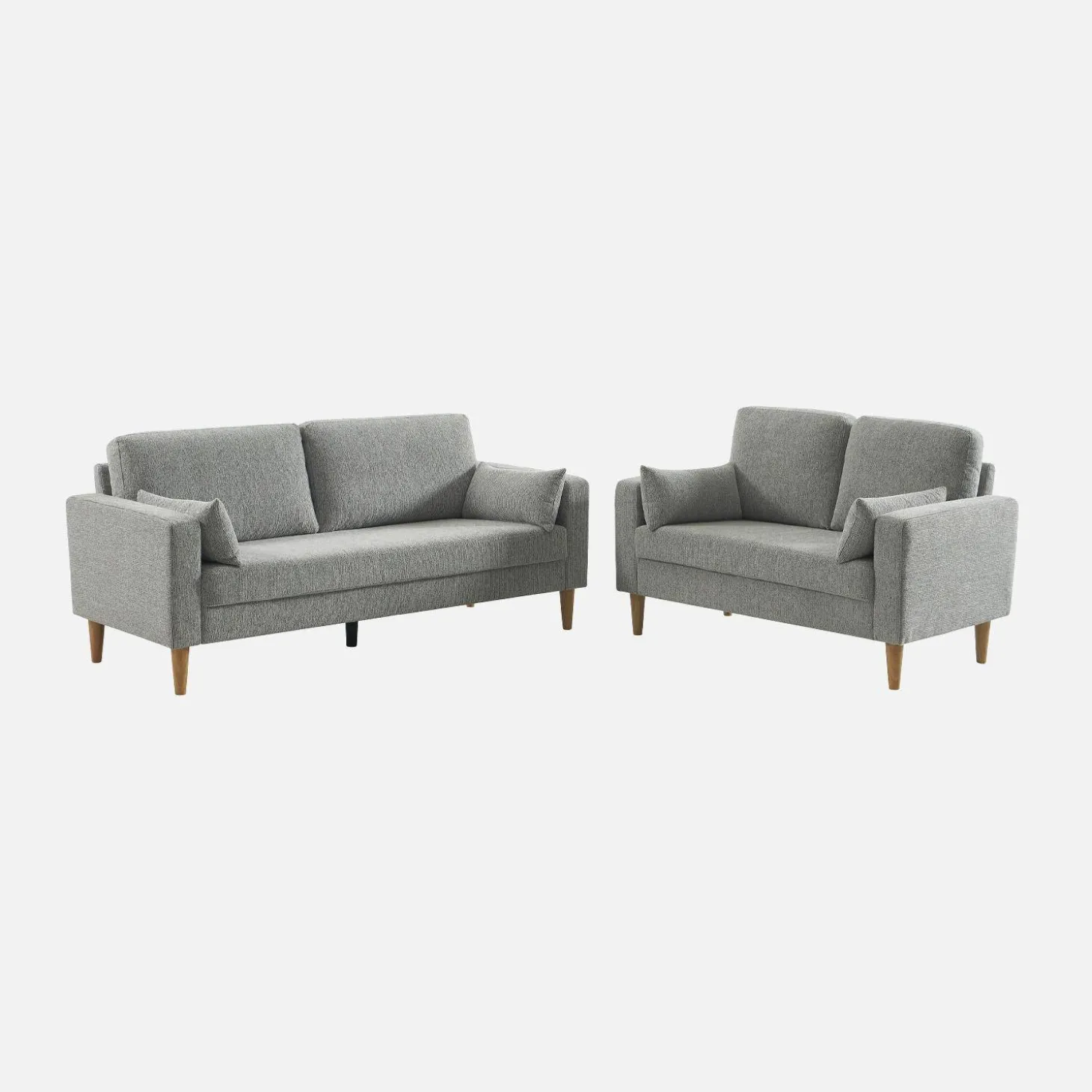 Bank 2-zits rubberhout en chenille stof