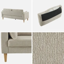 Bank 3-zits rubberhout en chenille stof