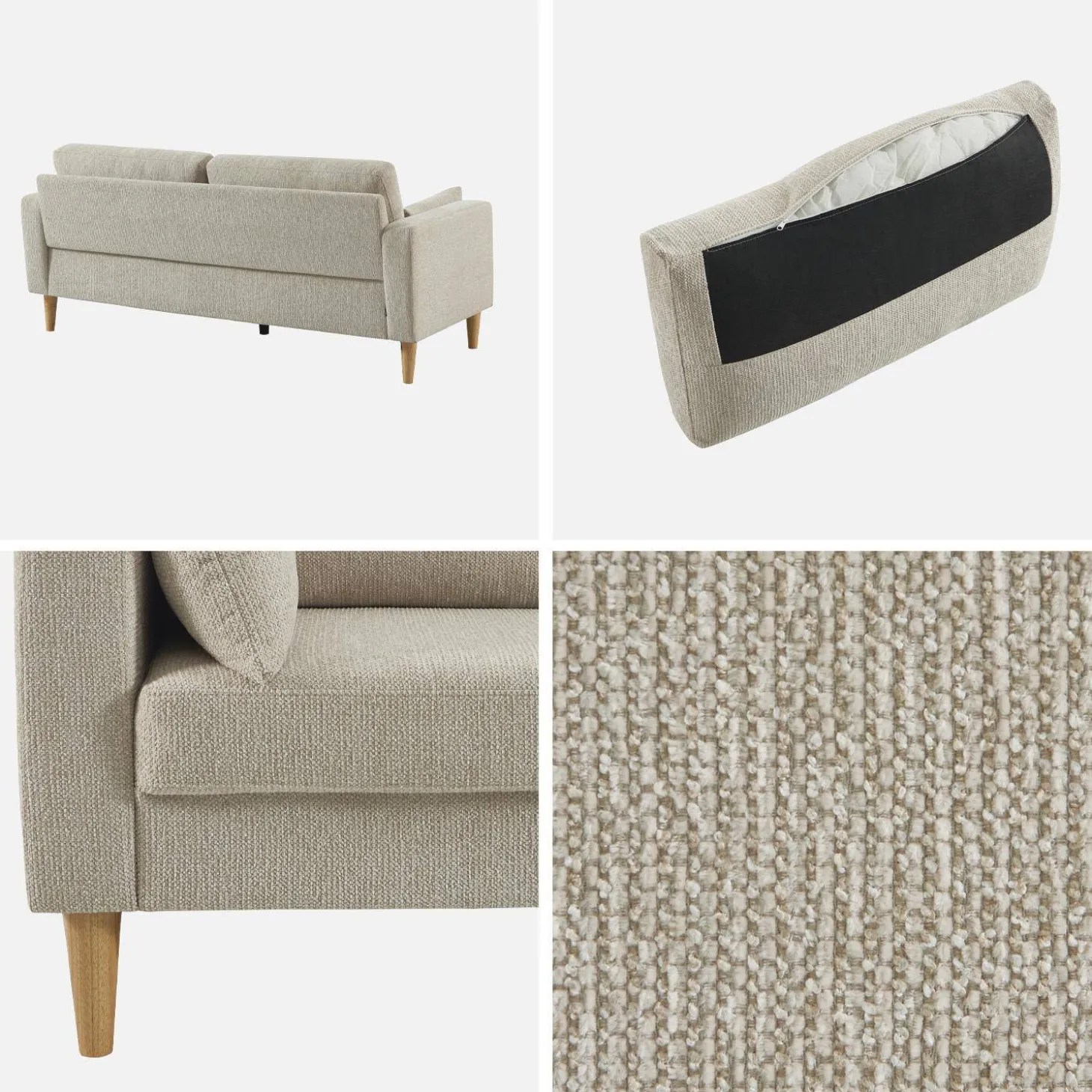 Bank 3-zits rubberhout en chenille stof