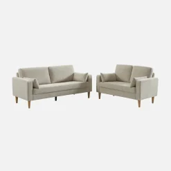 Bank 3-zits rubberhout en chenille stof