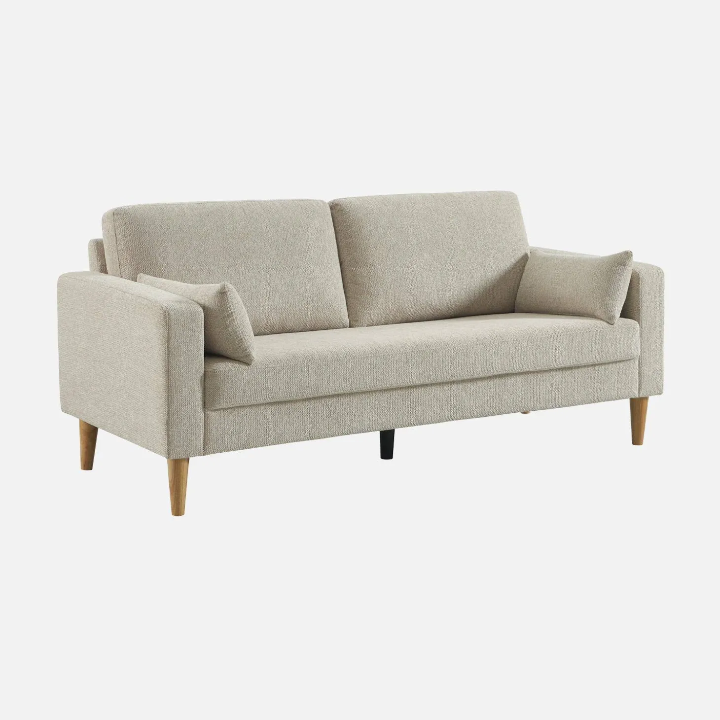Bank 3-zits rubberhout en chenille stof