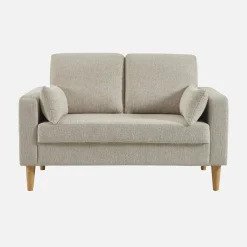 Bank 2-zits rubberhout en chenille stof