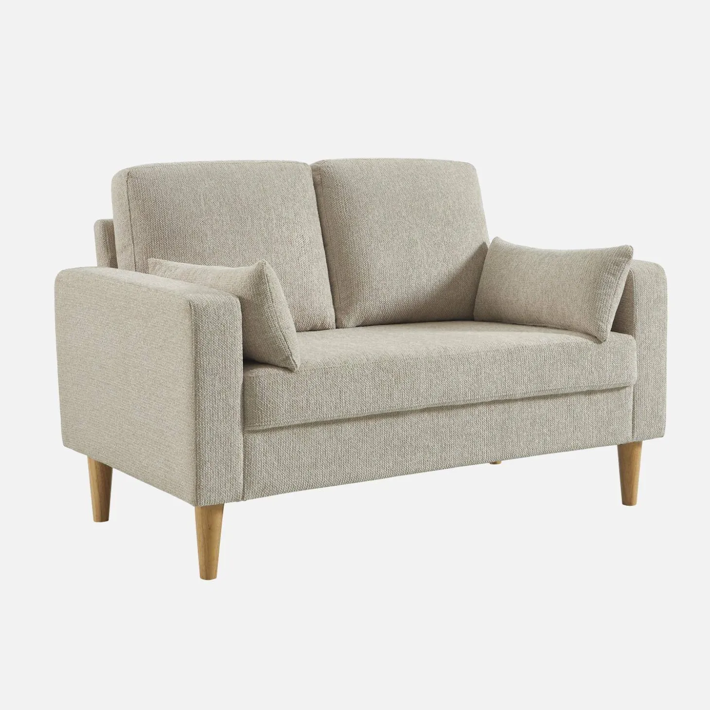 Bank 2-zits rubberhout en chenille stof