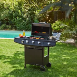 Barbecue op gas, 3 branders + 1 zijbrander