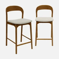 Barkrukken van rubberhout en stof vintage (set van 2)