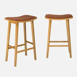 Barkrukken vintage met rubberhout en corduroy (set van 2)