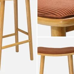 Barkrukken vintage met rubberhout en corduroy (set van 2)