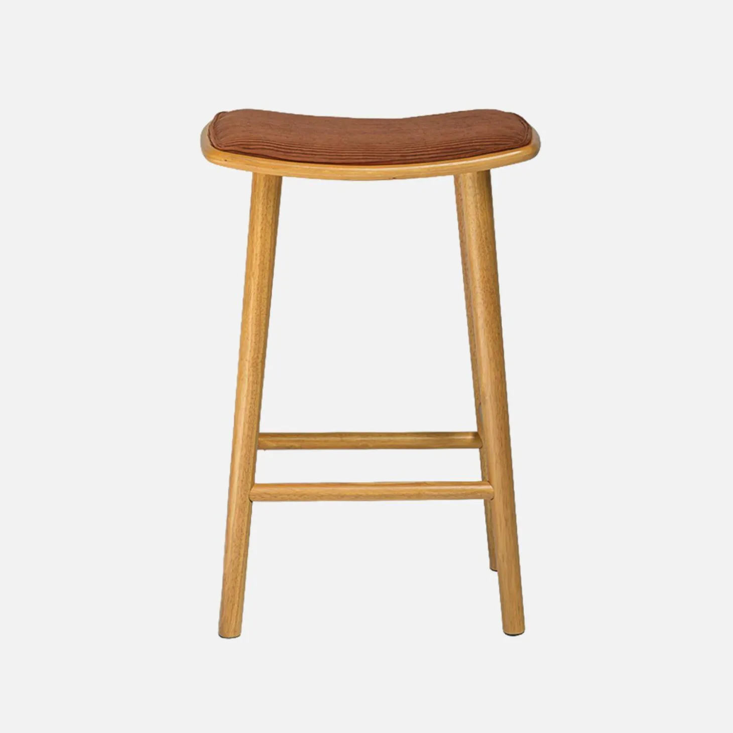 Barkrukken vintage met rubberhout en corduroy (set van 2)