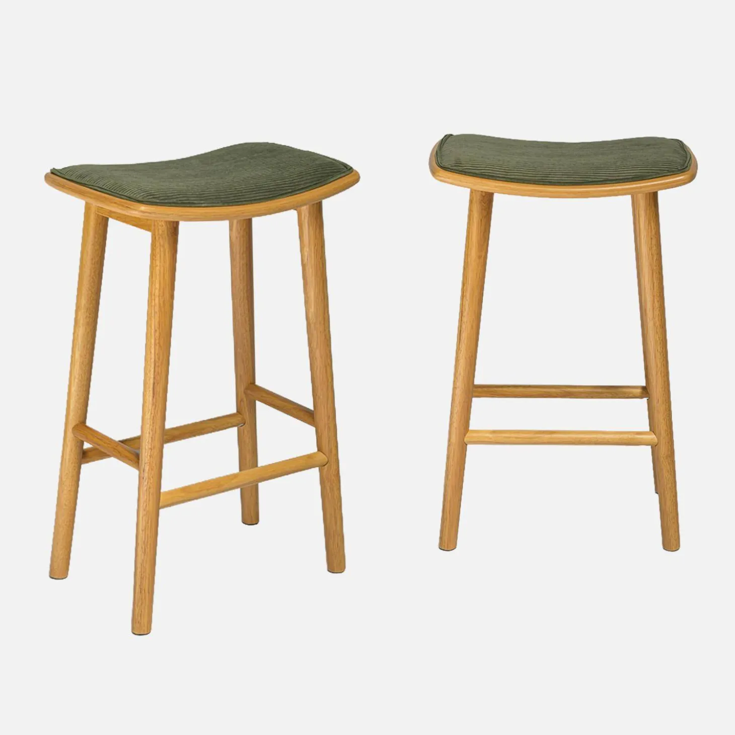 Barkrukken vintage met rubberhout en corduroy (set van 2)