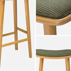 Barkrukken vintage met rubberhout en corduroy (set van 2)