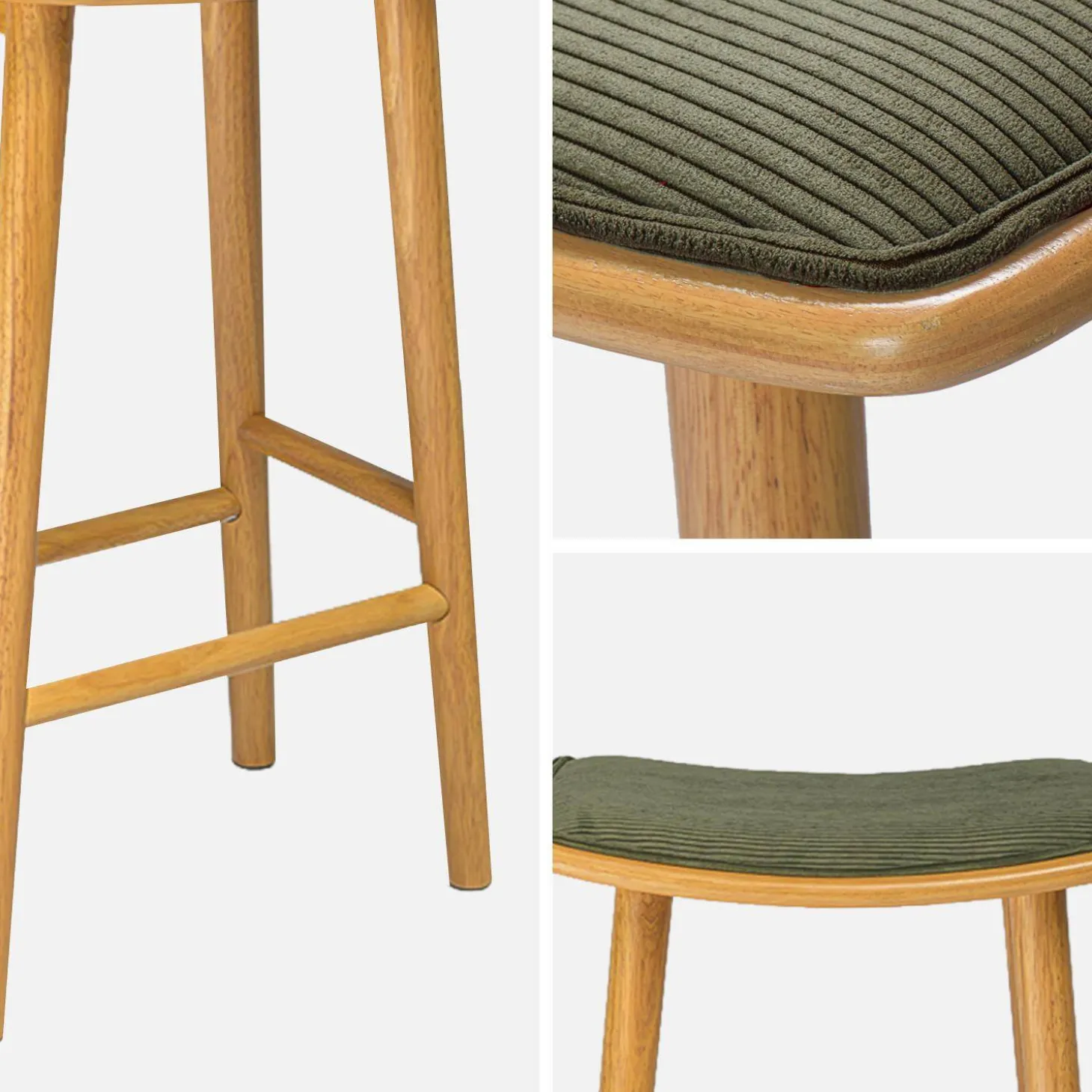 Barkrukken vintage met rubberhout en corduroy (set van 2)