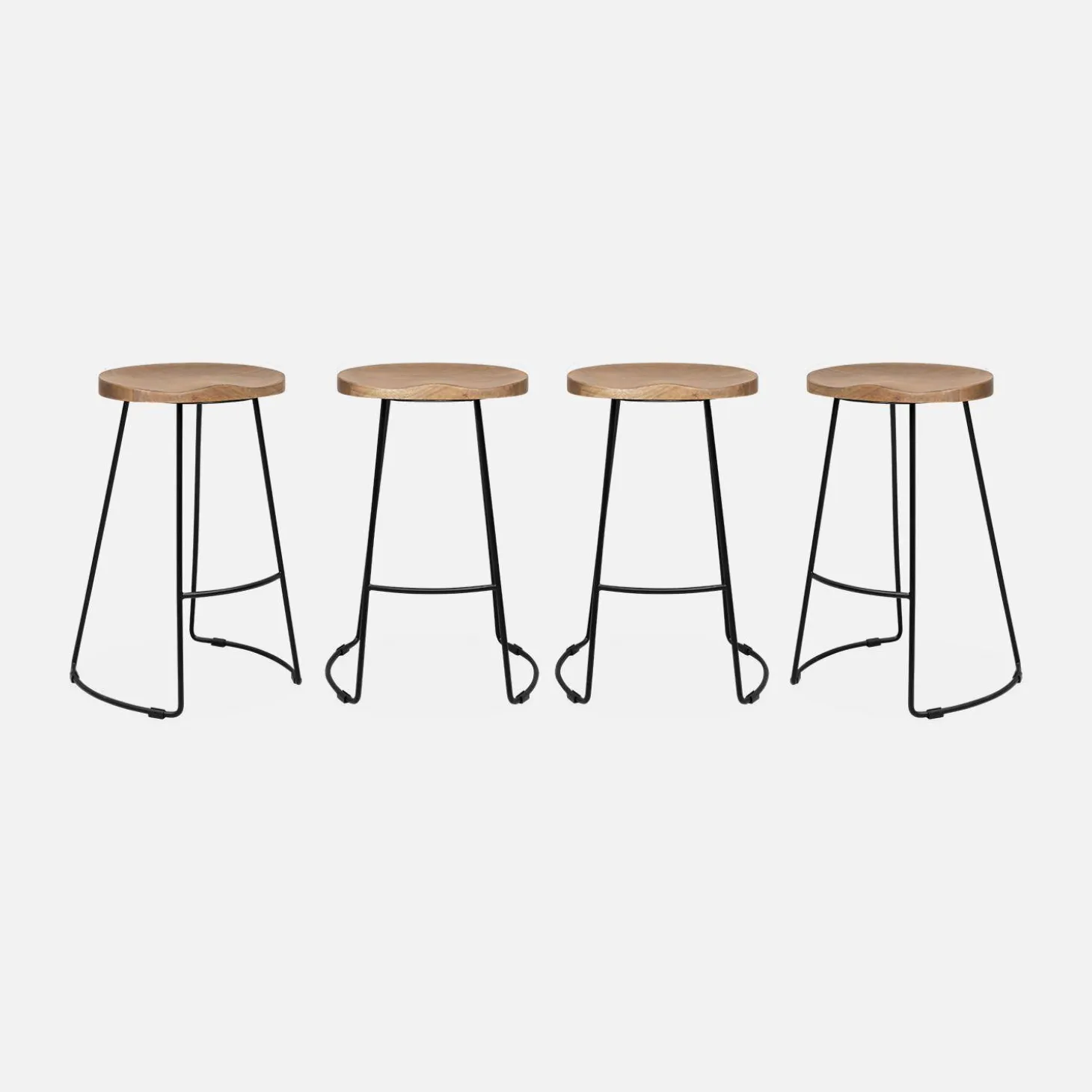 Barkruk, mangohout en staal, voetsteun, 65cm (set van 4)